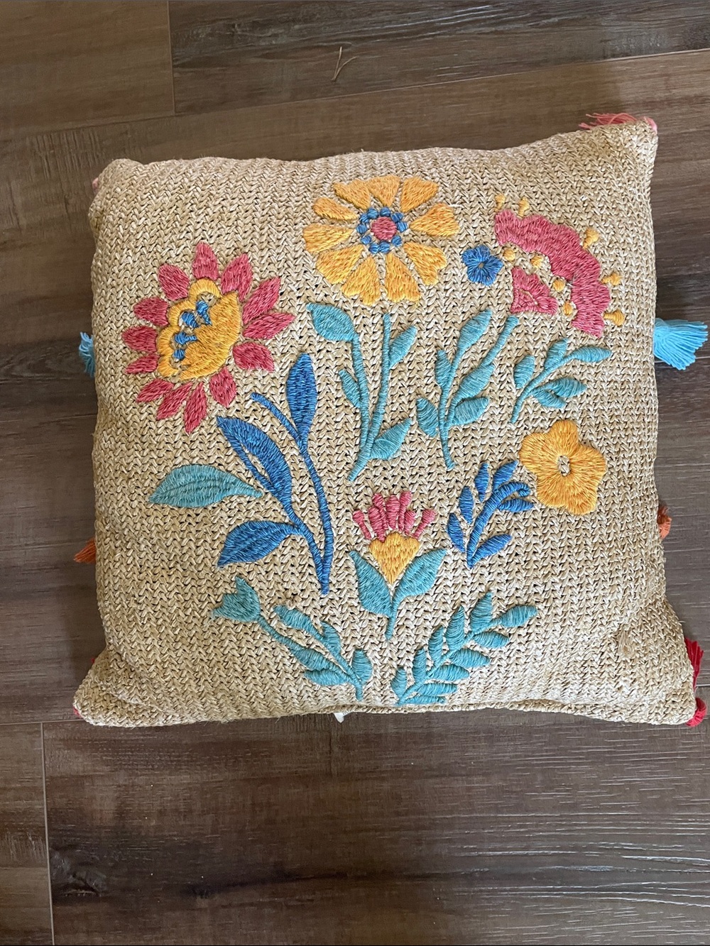 The Pioneer Woman Embroidered Tan Floral Woven Outdoor Pillow